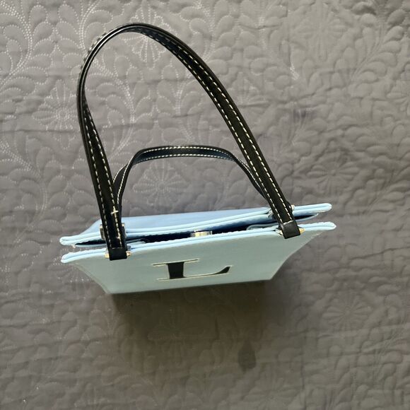 Baby Blue Initial L Personalized Faux Leather Tote Bag Fashion Handbag Gift Chic - Picture 7 of 8